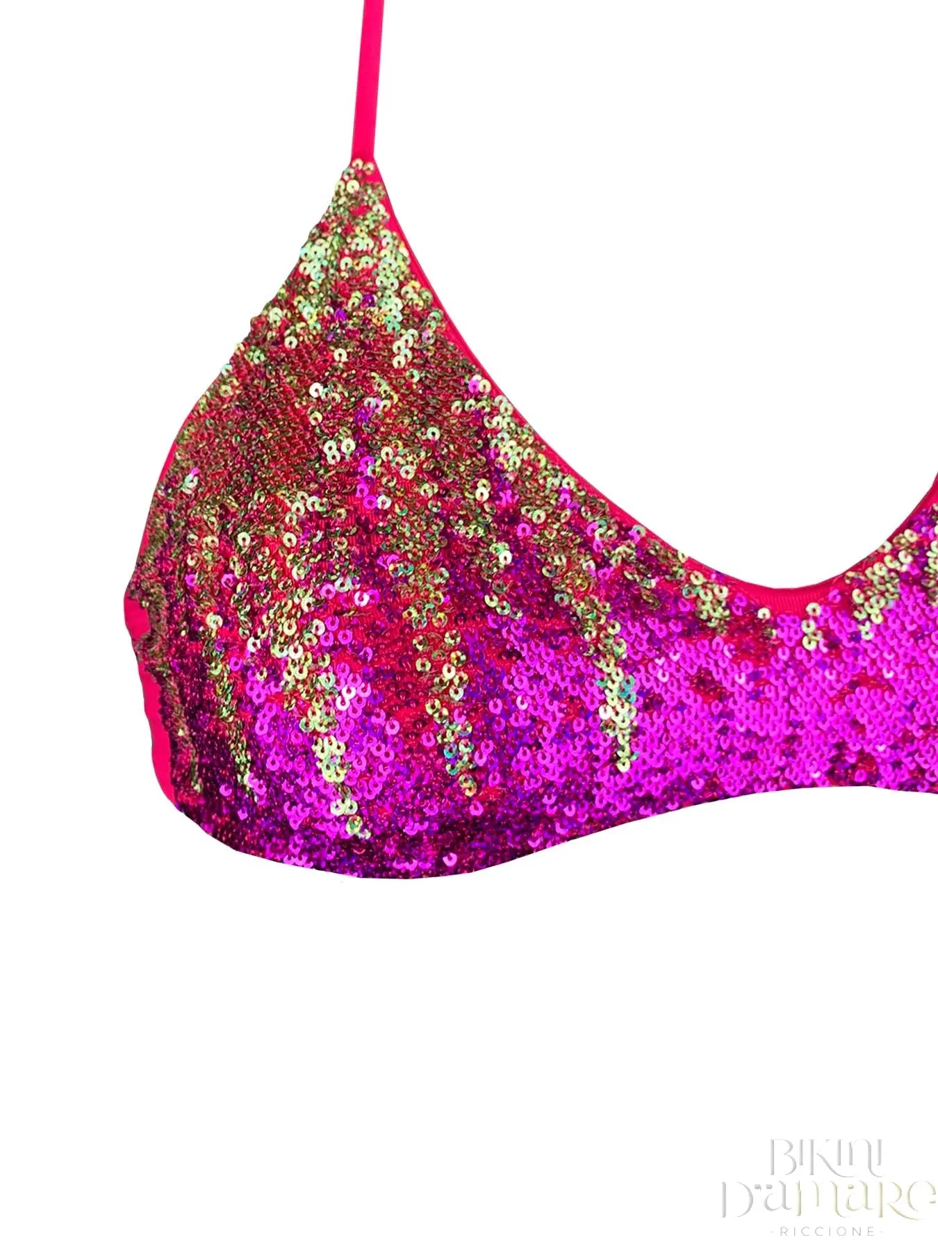 Bikini Brassiere Paillettes Fiammate Oro Fucsia - Bikini D'amare Riccione