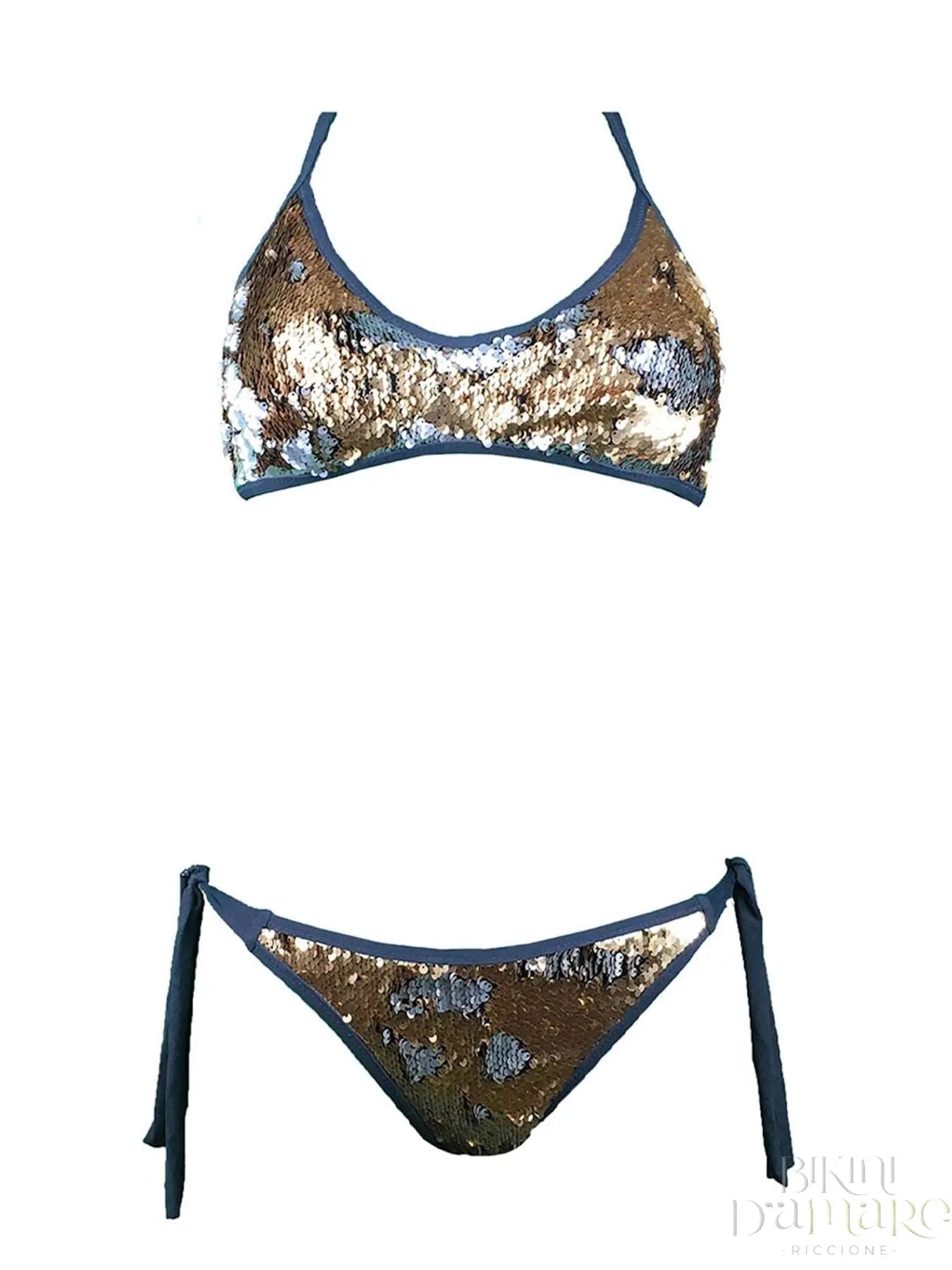 Bikini Brassiere Grigio Con Paillettes Opache Bicolor