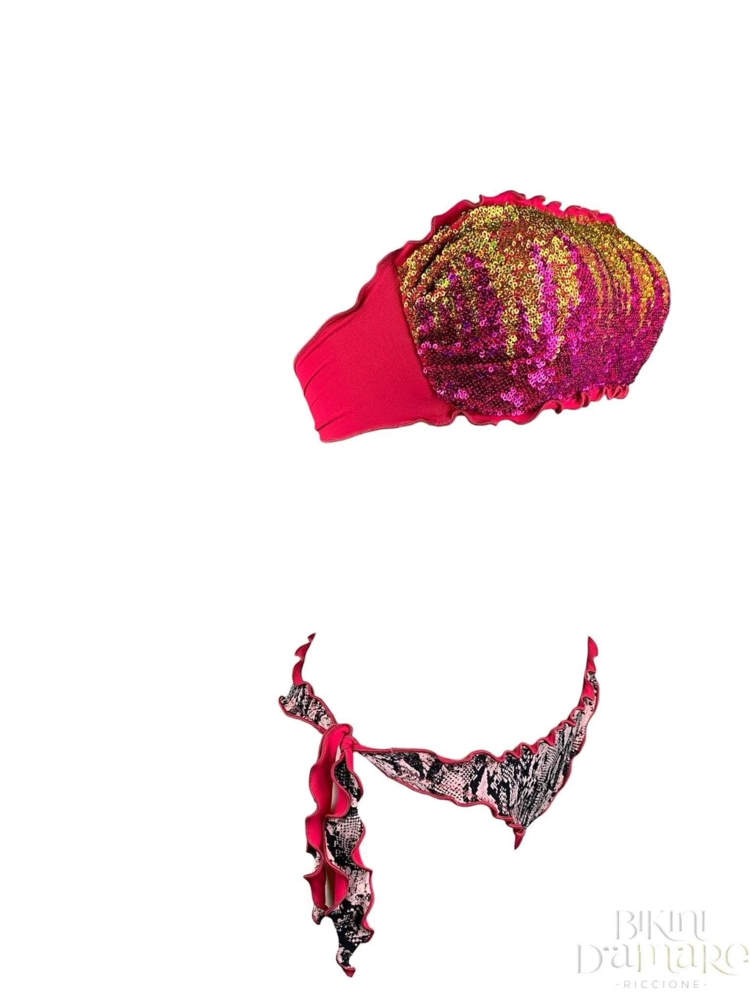 Bikini Fascia Paillettes Fiammate Oro Fucsia Accadueo