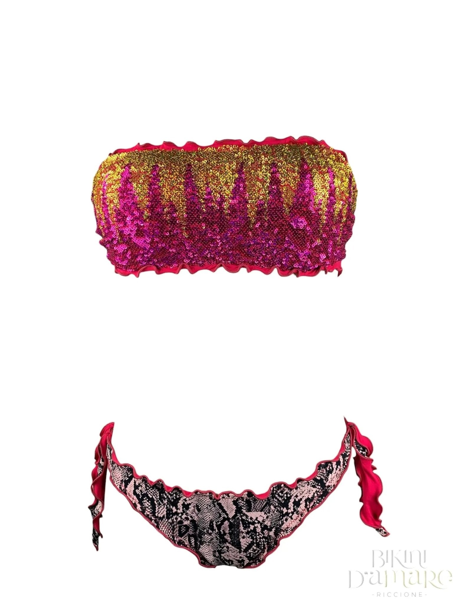 Bikini Fascia Paillettes Fiammate Oro Fucsia Accadueo