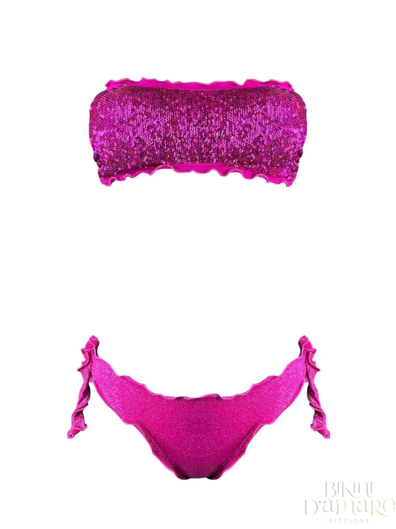 Bikini Fascia Paillettes Slip Polvere Di Stelle Fucsia