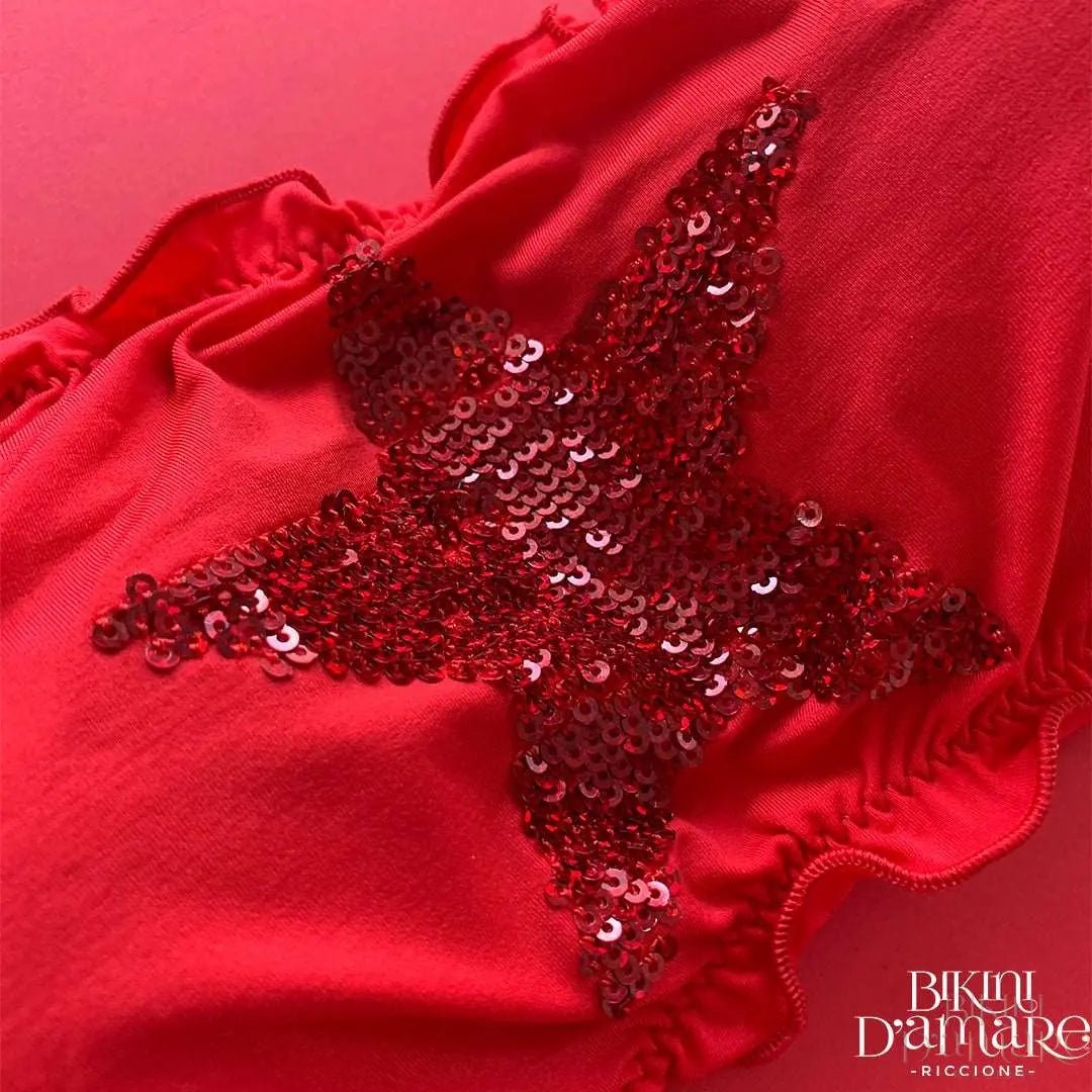 Bikini Fascia Paillettes Stella Rosso