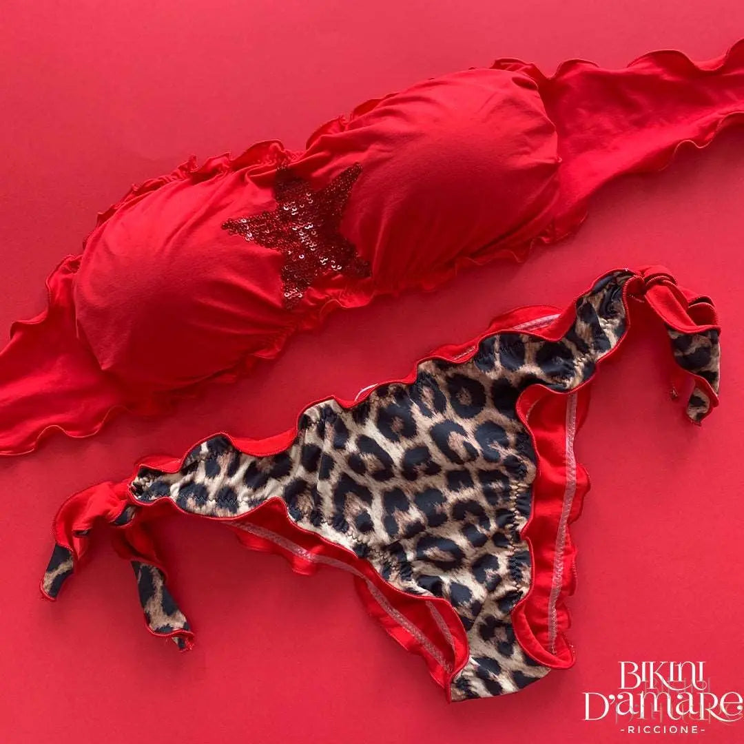 Bikini Fascia Paillettes Stella Rosso