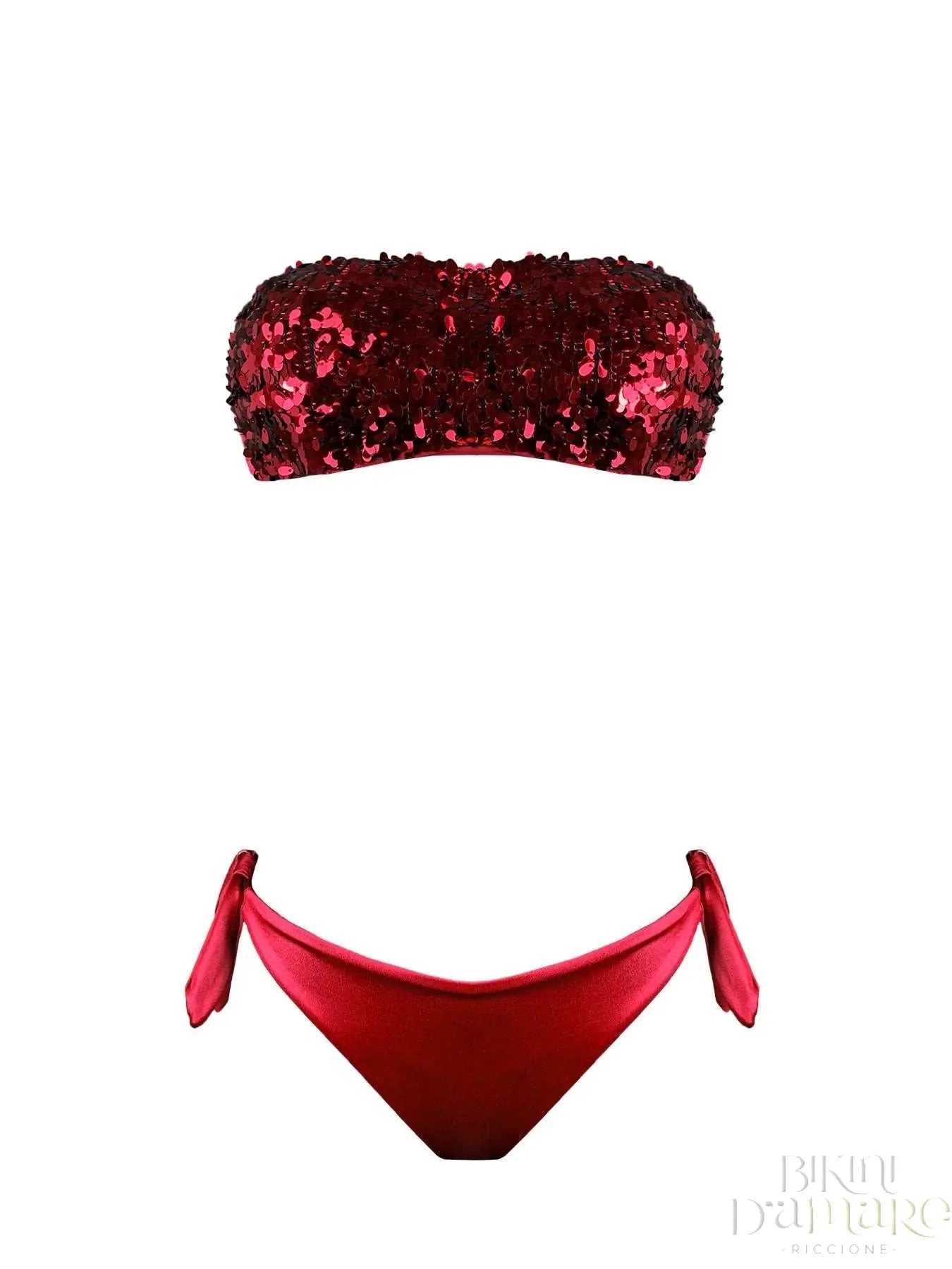 Bikini Fascia Paillettes a Goccia Rosse