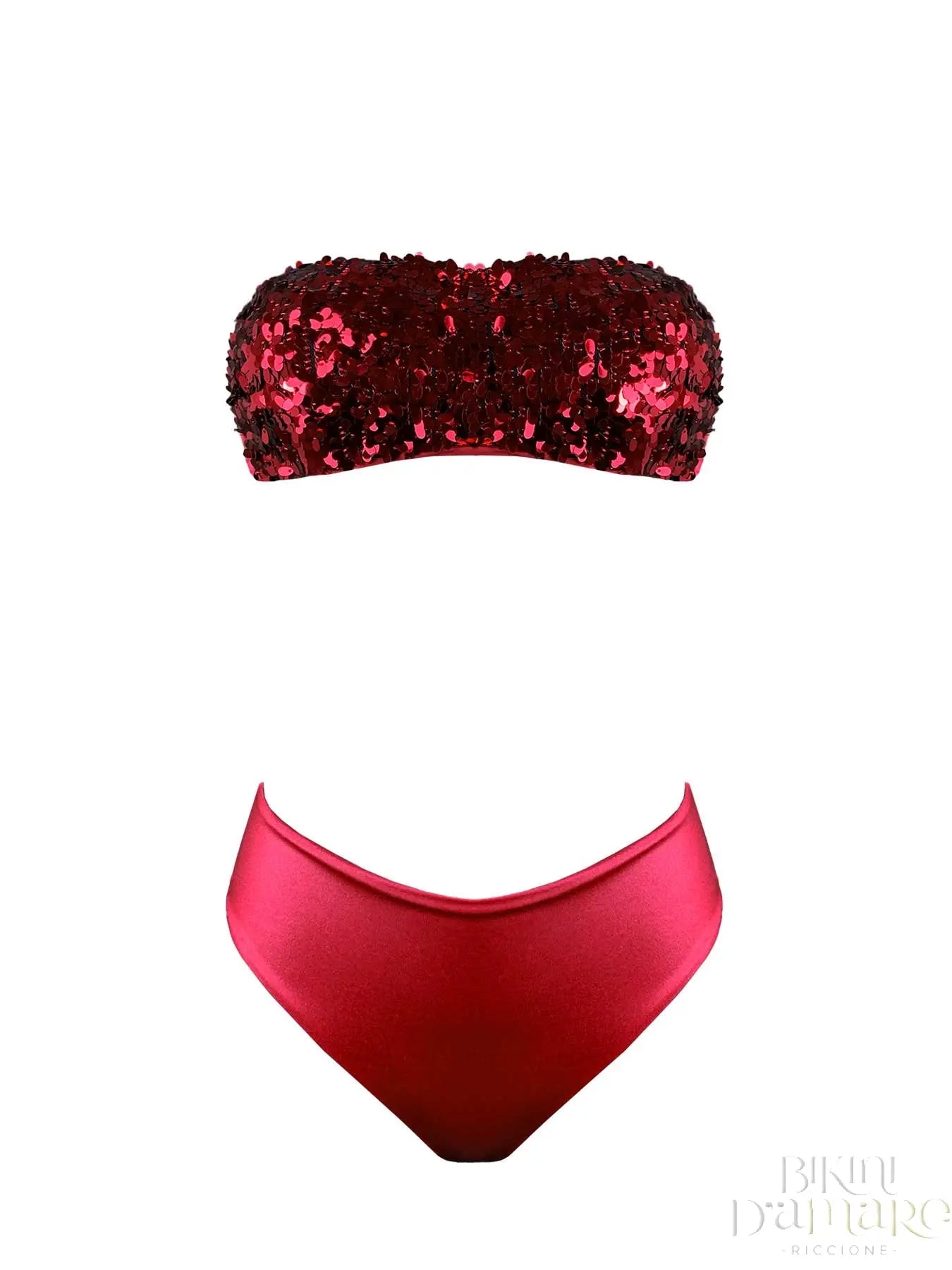 Bikini Fascia Paillettes a Goccia Rosse - Bikini D'amare Riccione