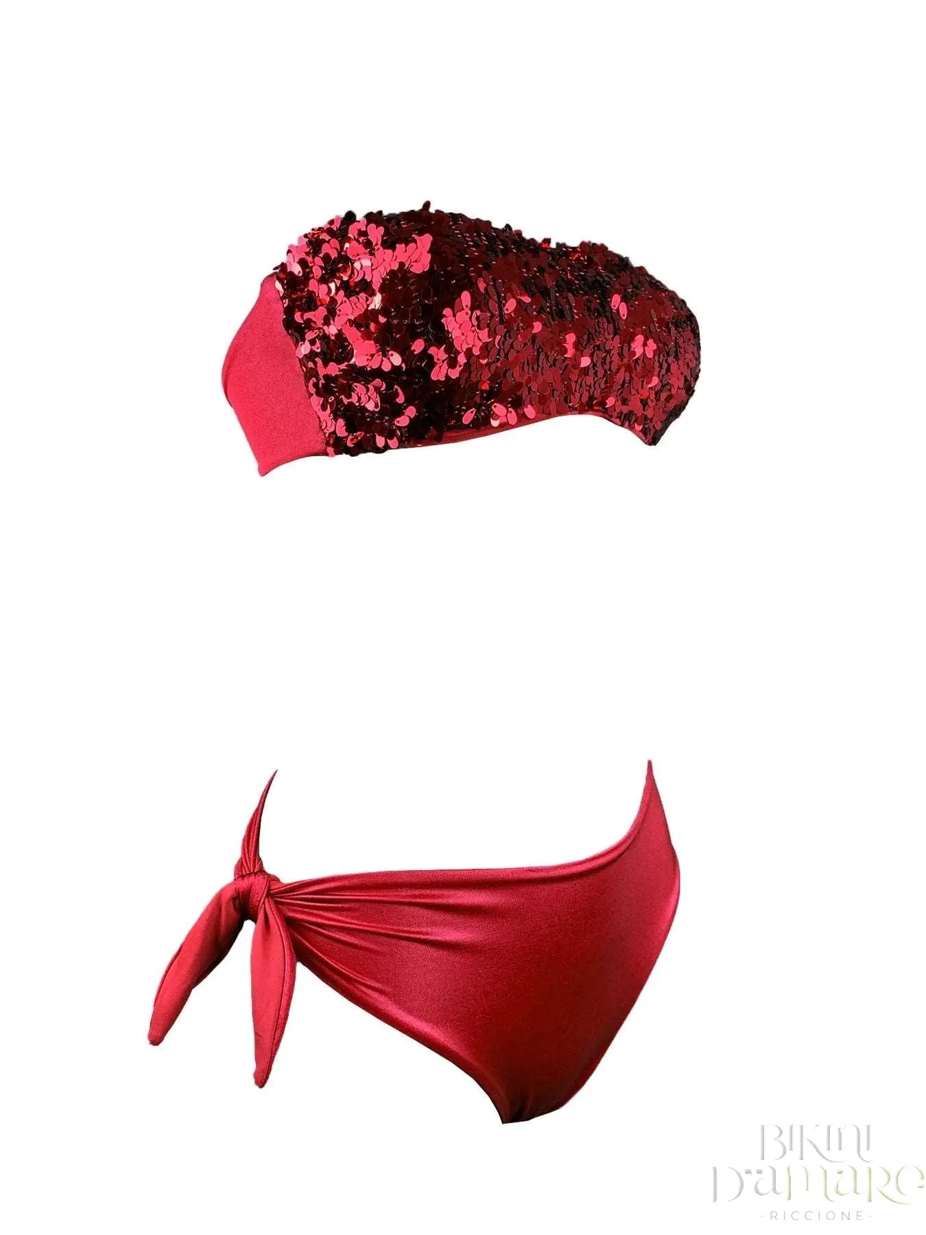 Bikini Fascia Paillettes a Goccia Rosse