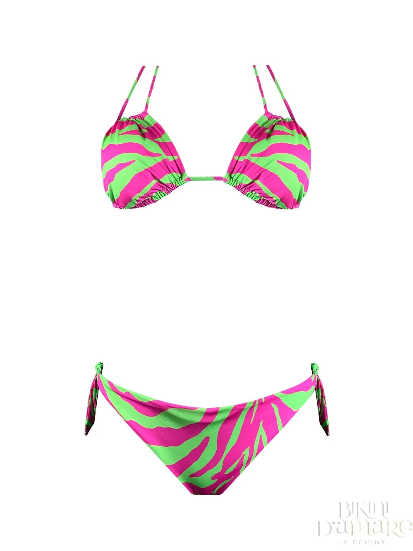 Bikini Triangolo 4 Posizioni Zebra Fucsia Green 2Bekini - Bikini D'amare Riccione