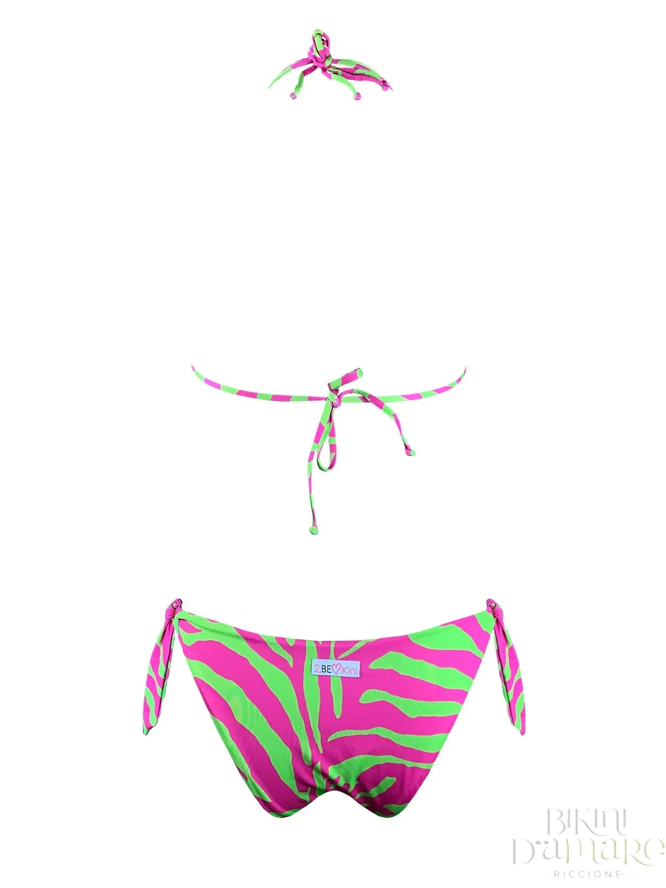 Bikini Triangolo 4 Posizioni Zebra Fucsia Green 2Bekini - Bikini D'amare Riccione