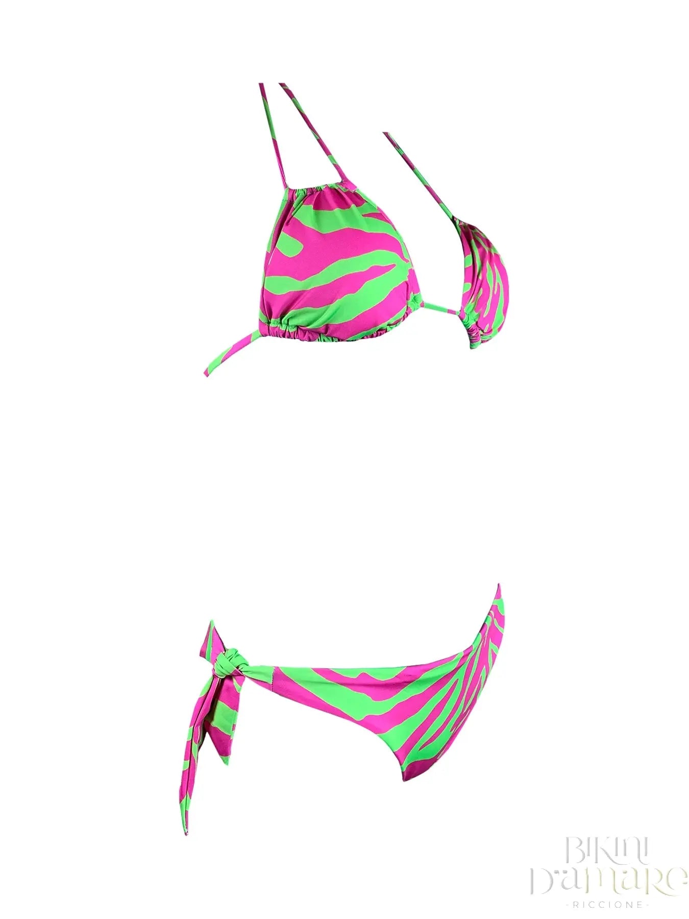 Bikini Triangolo 4 Posizioni Zebra Fucsia Green 2Bekini - Bikini D'amare Riccione