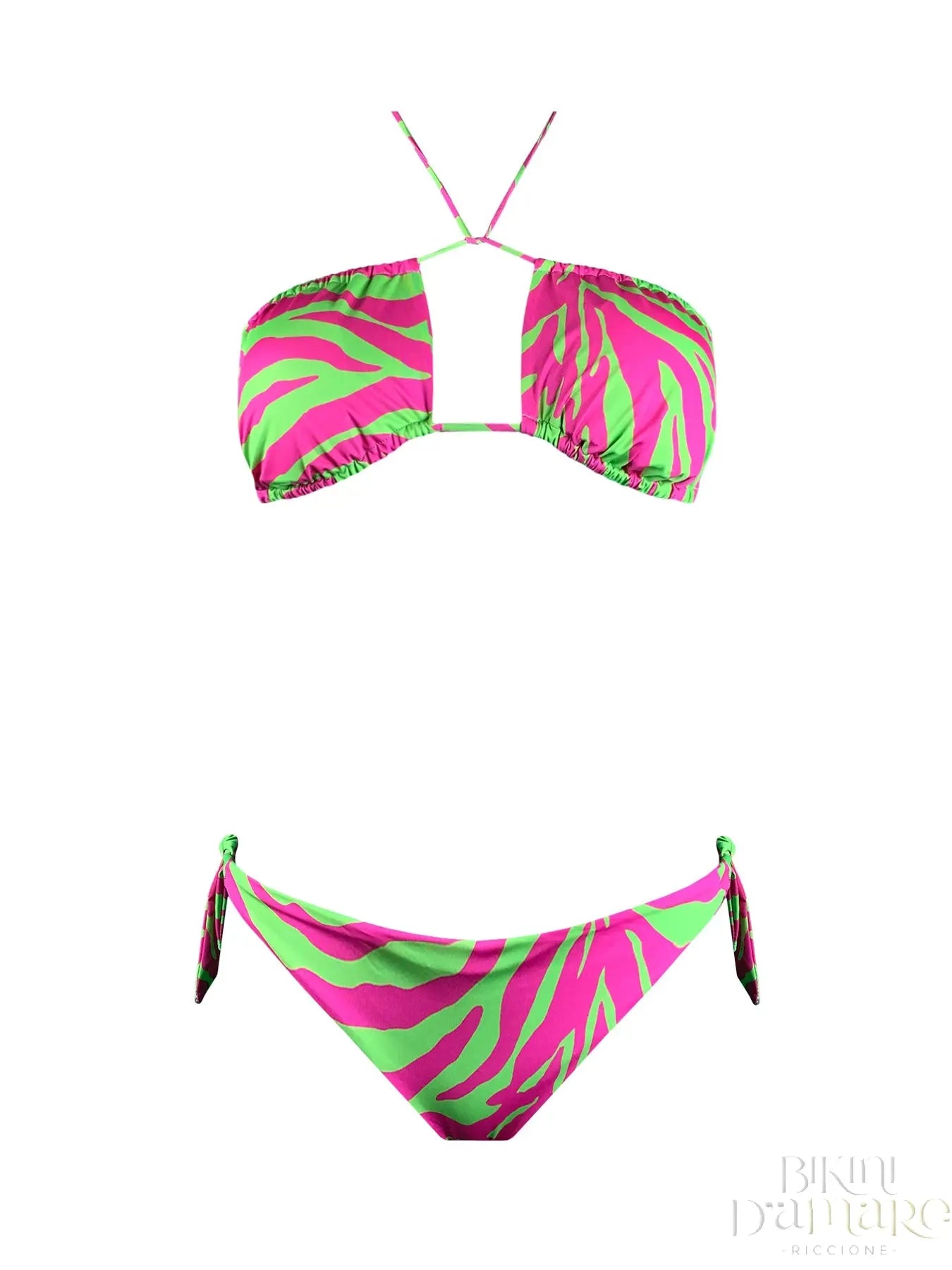 Bikini Triangolo 4 Posizioni Zebra Fucsia Green 2Bekini - Bikini D'amare Riccione