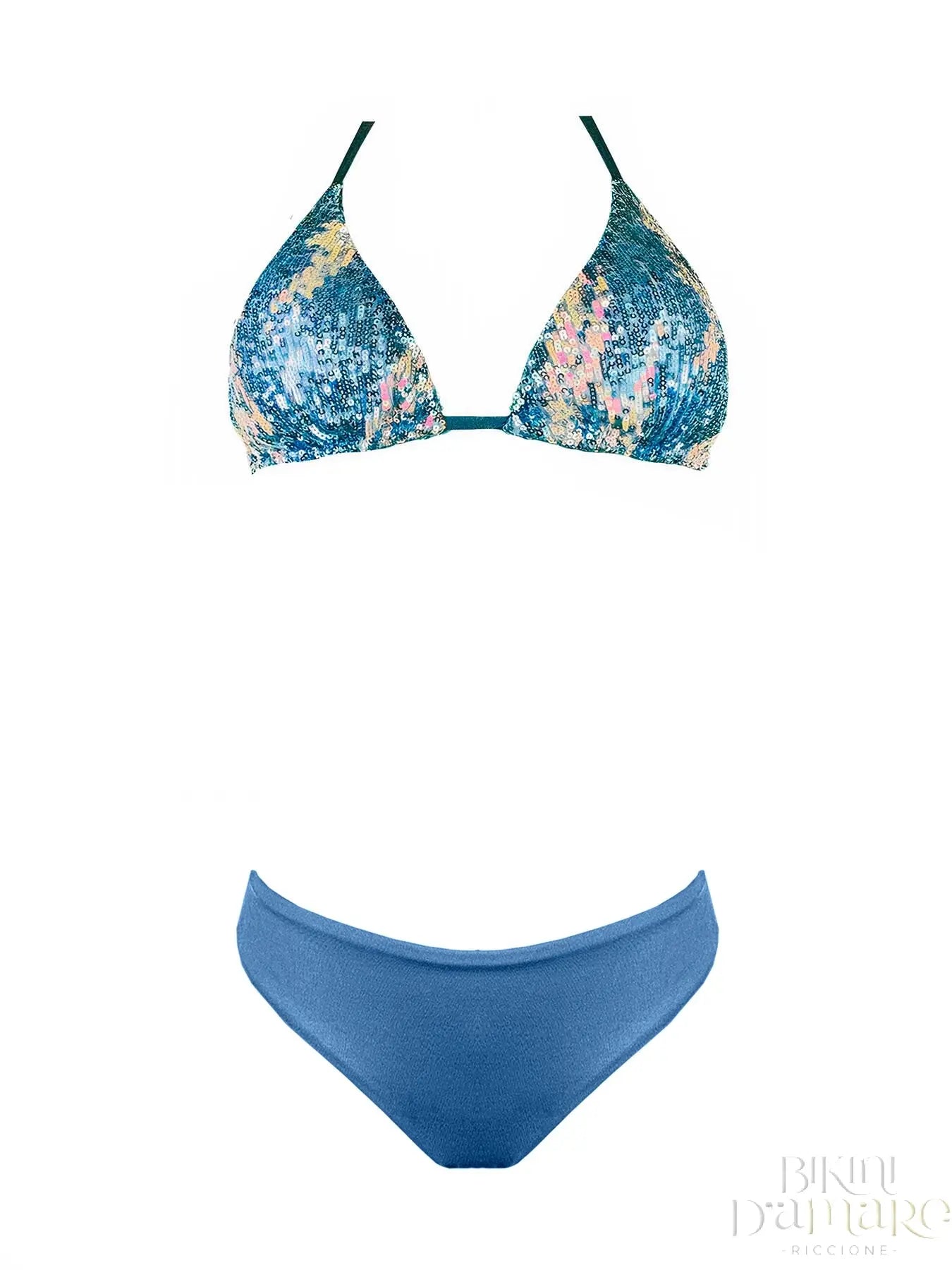 Bikini Triangolo Paillettes Blu Malibù Genius - Bikini D'amare Riccione