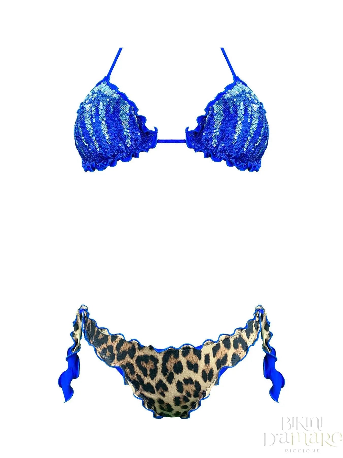 Bikini Triangolo Paillettes Fiammate Blu Slip Maku - Bikini D'amare Riccione