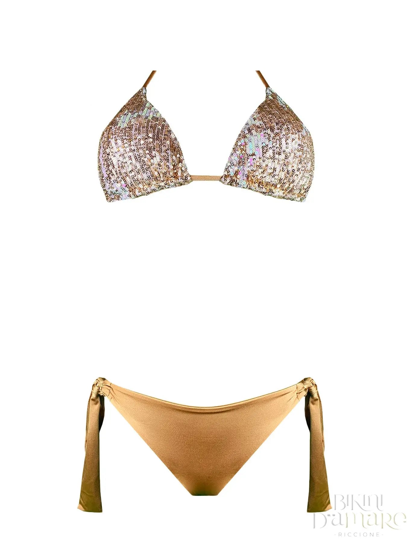 Bikini Triangolo Paillettes Oro Malibù Genius - Bikini D'amare Riccione