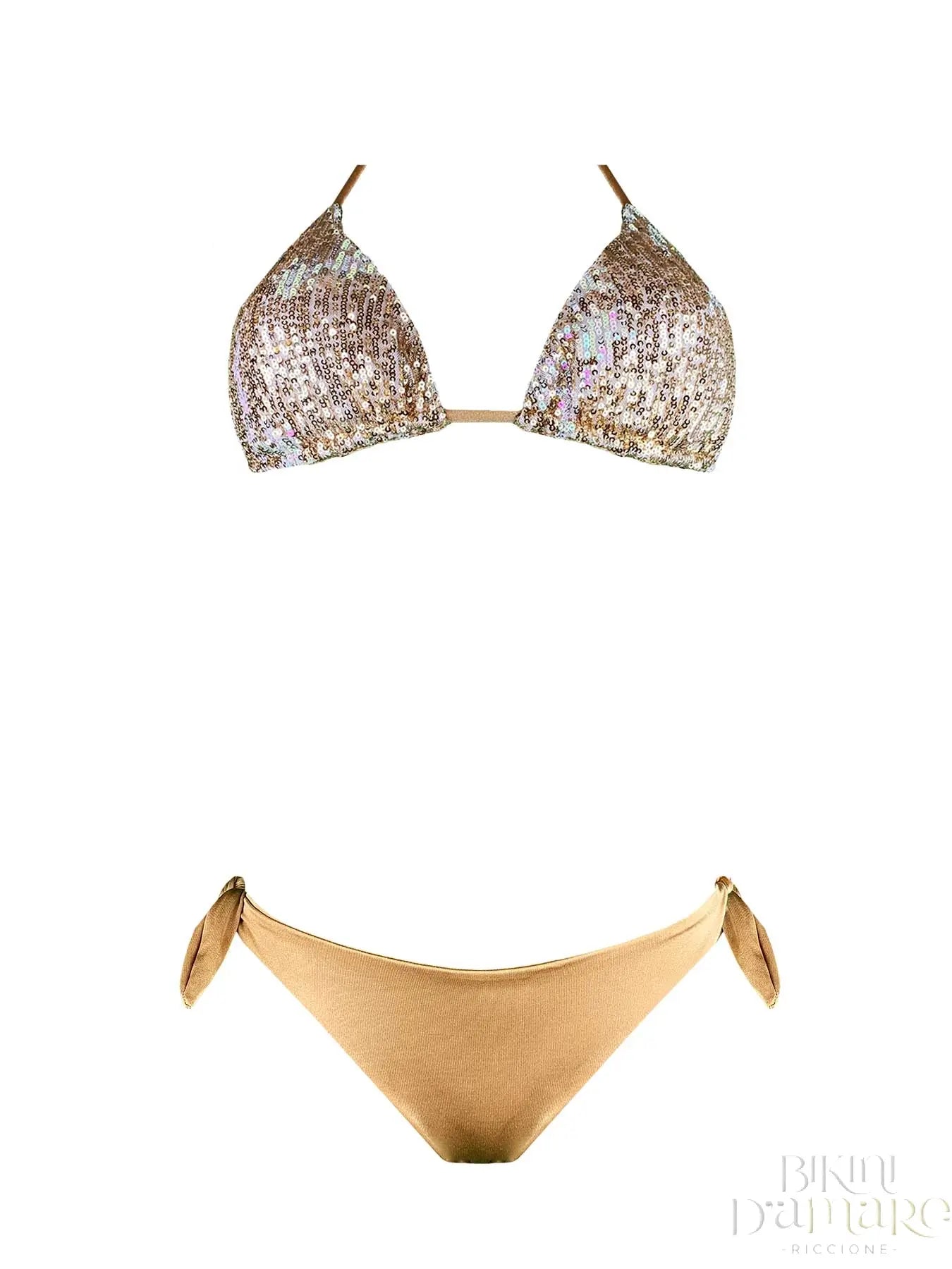 Bikini Triangolo Paillettes Oro Malibù Genius - Bikini D'amare Riccione