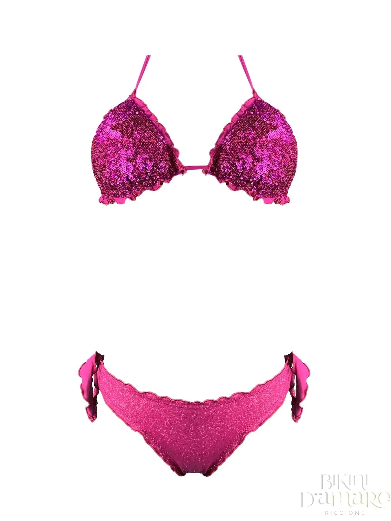 Bikini Triangolo Paillettes Slip Polvere Di Stelle Fucsia - Bikini D'amare Riccione