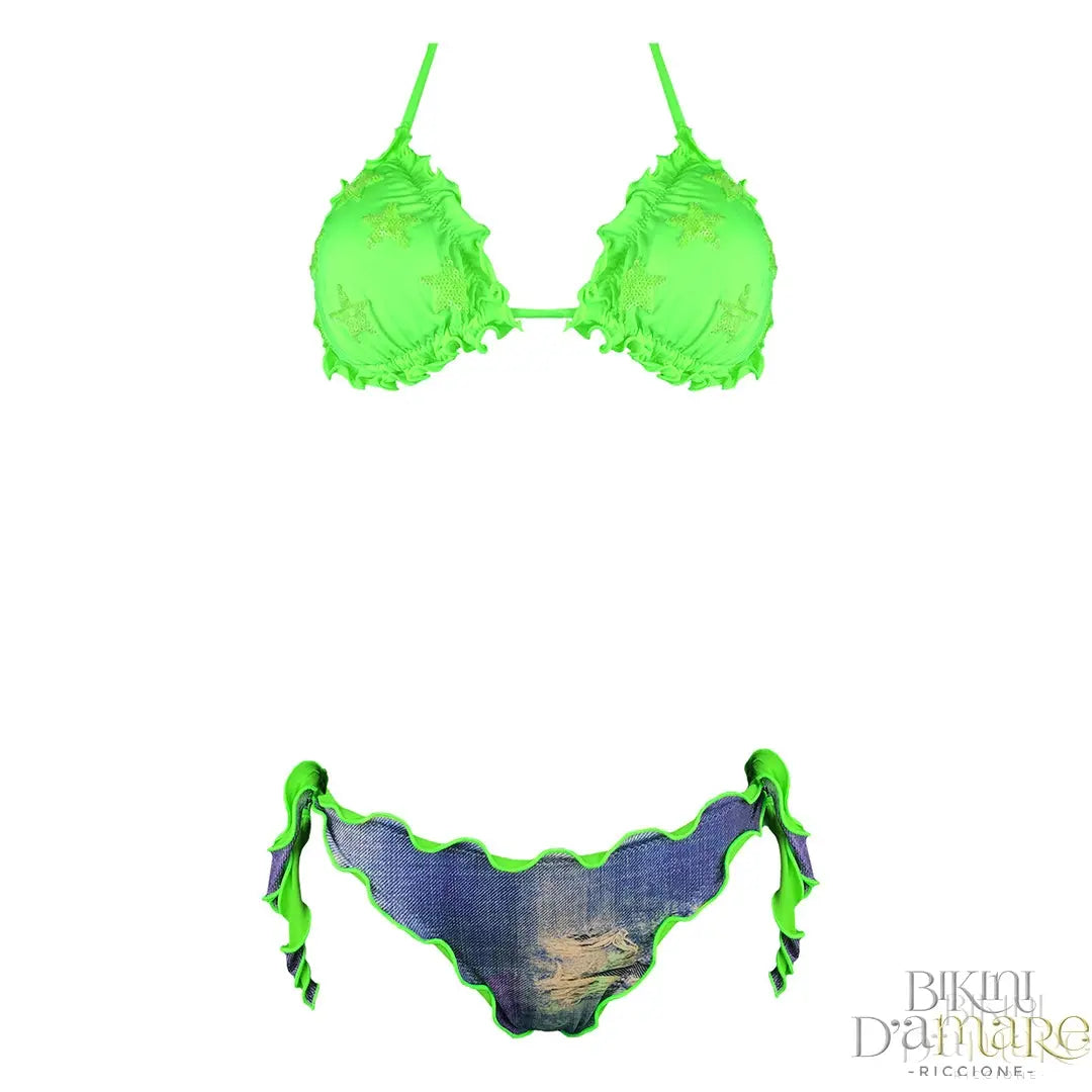 Bikini Triangolo Stelle Paillettes Fluo - Bikini D'amare Riccione