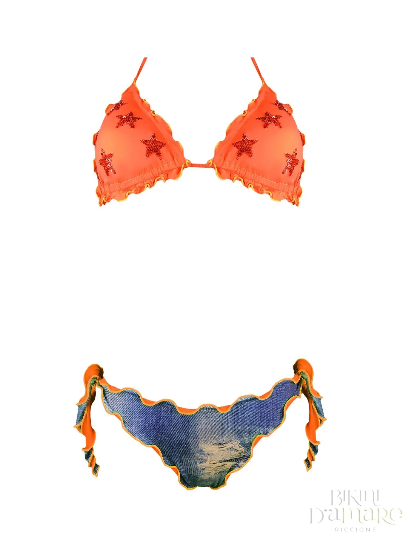 Bikini Triangolo Stelle Paillettes Fluo - Bikini D'amare Riccione