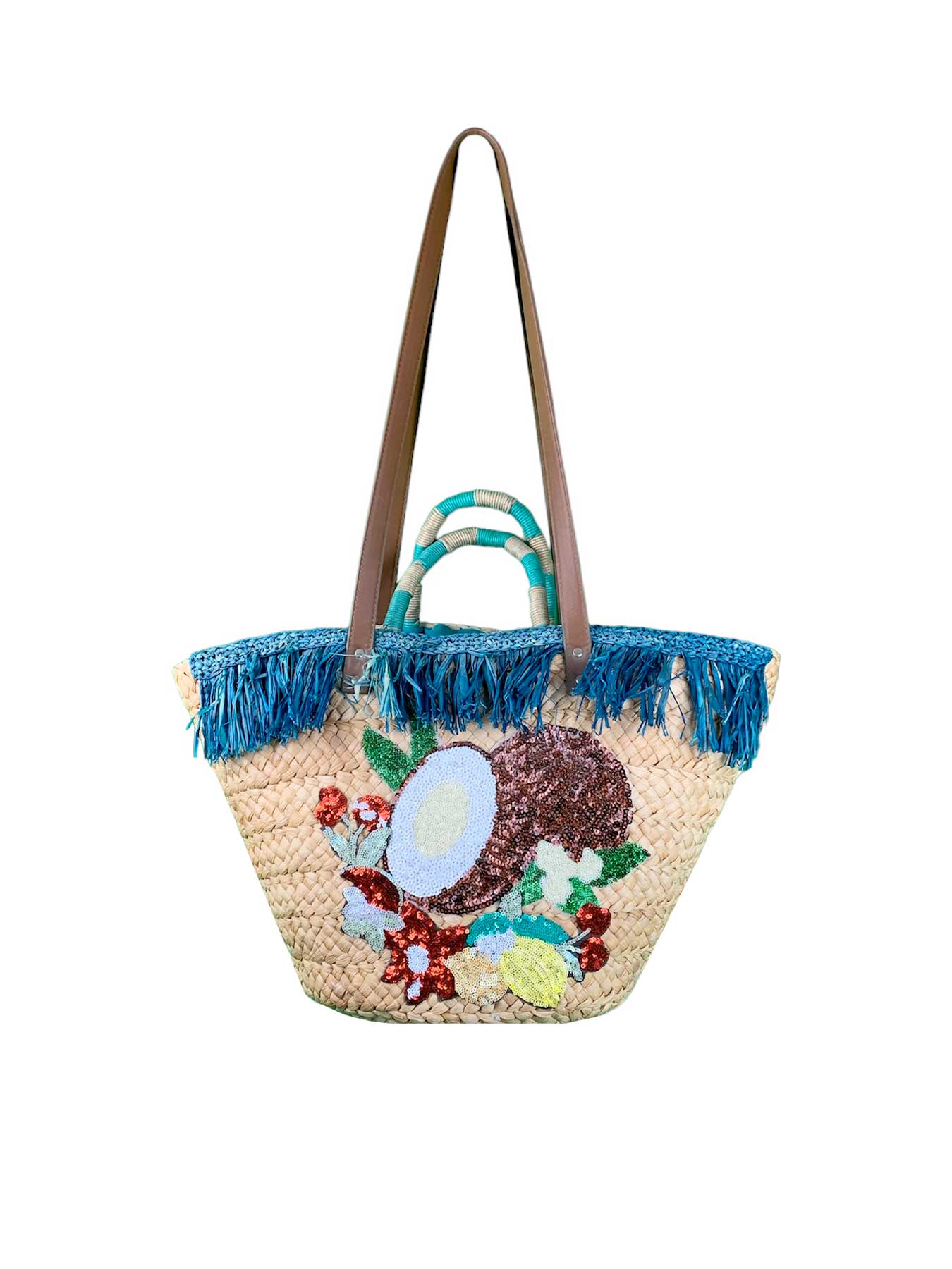 Borsa Mare di Paglia Paillettes Frutta Tropical Bikini D'amare