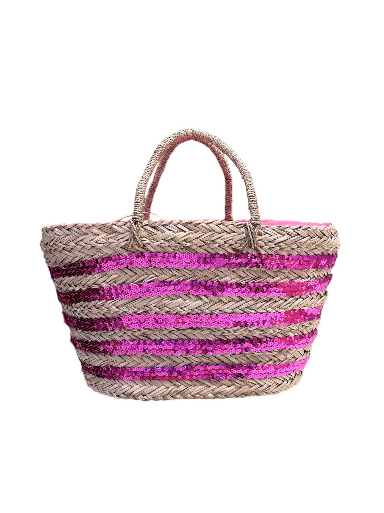 Borsa Mare di Paglia Paillettes Stelle Fucsia Bikini D'amare