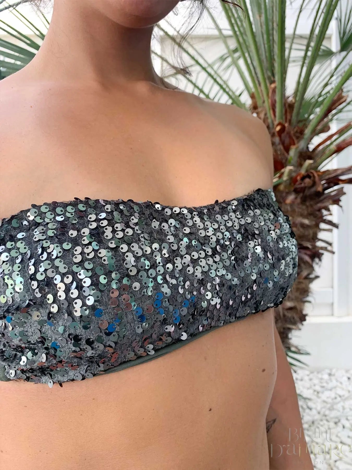 Bikini Fascia Paillettes Verde Militare Su Velluto - Bikini D'amare Riccione