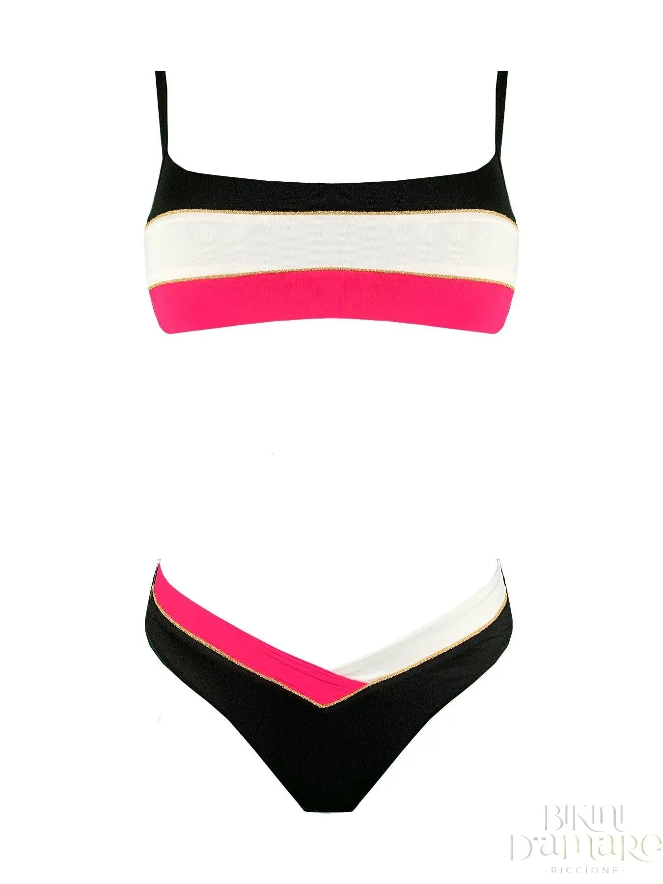 Bikini Brassiere Righe Con Profilo Oro - Bikini D'amare Riccione