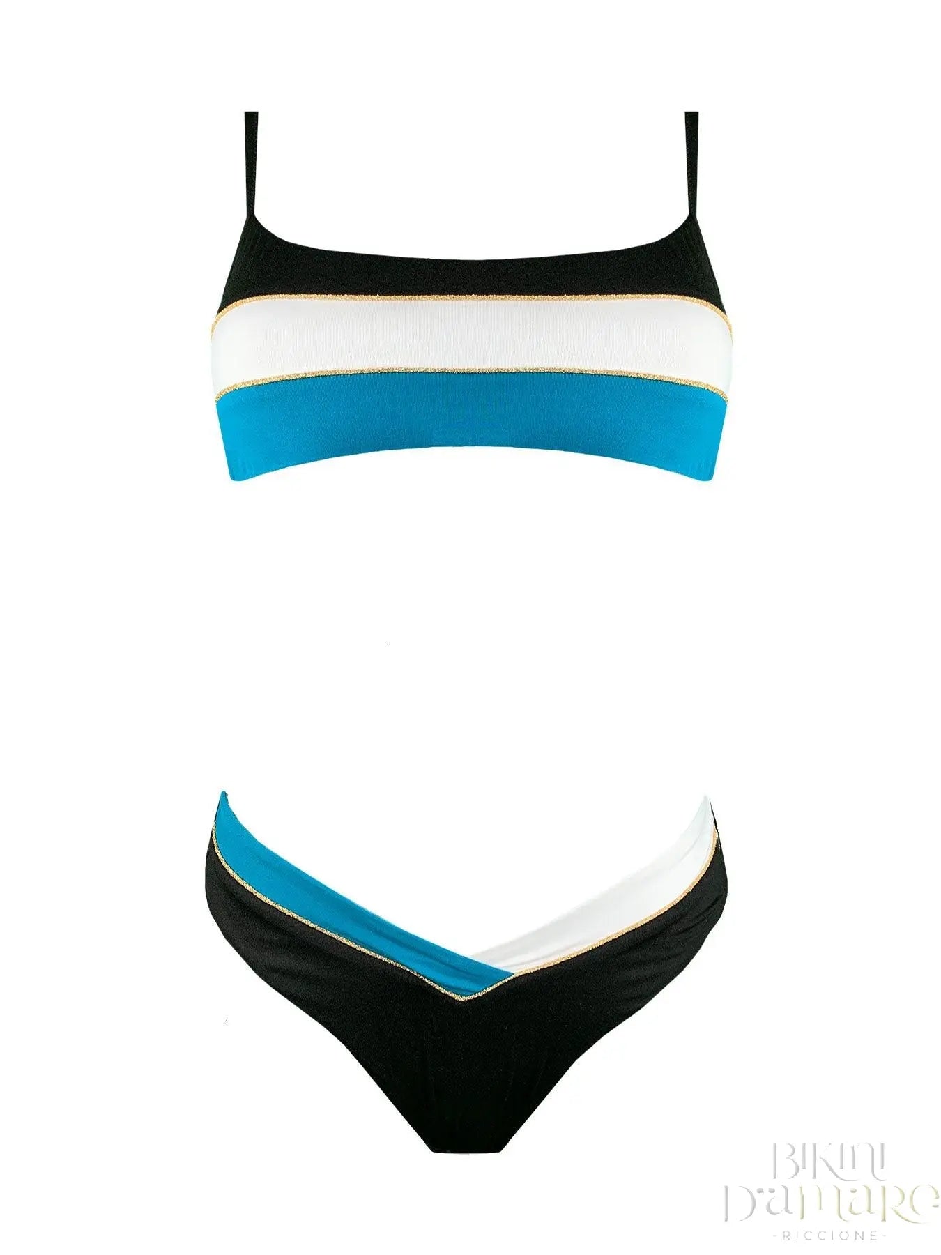 Bikini Brassiere Righe Con Profilo Oro - Bikini D'amare Riccione