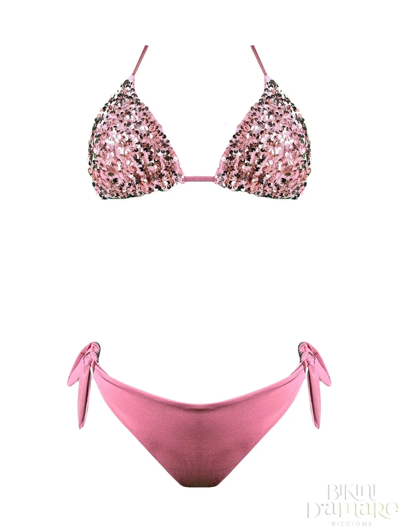 Bikini Triangolo Paillettes Rosa Su Velluto - Bikini D'amare Riccione