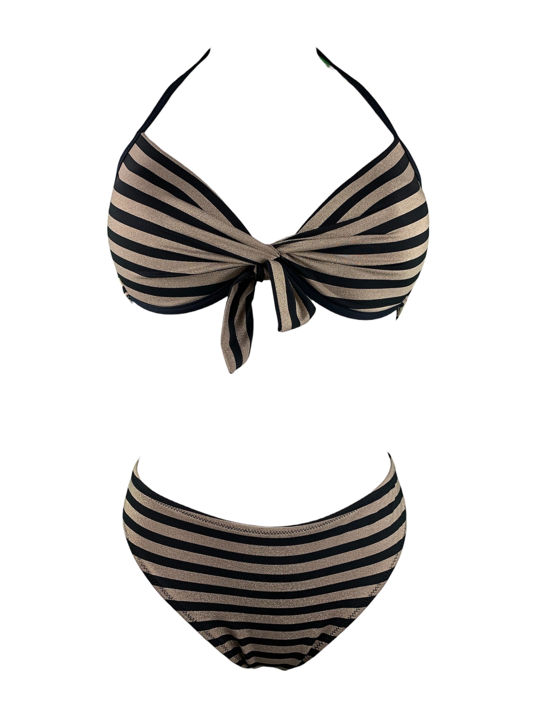 Bikini Push Up Righe Oro/Nero Contatti Beachwear