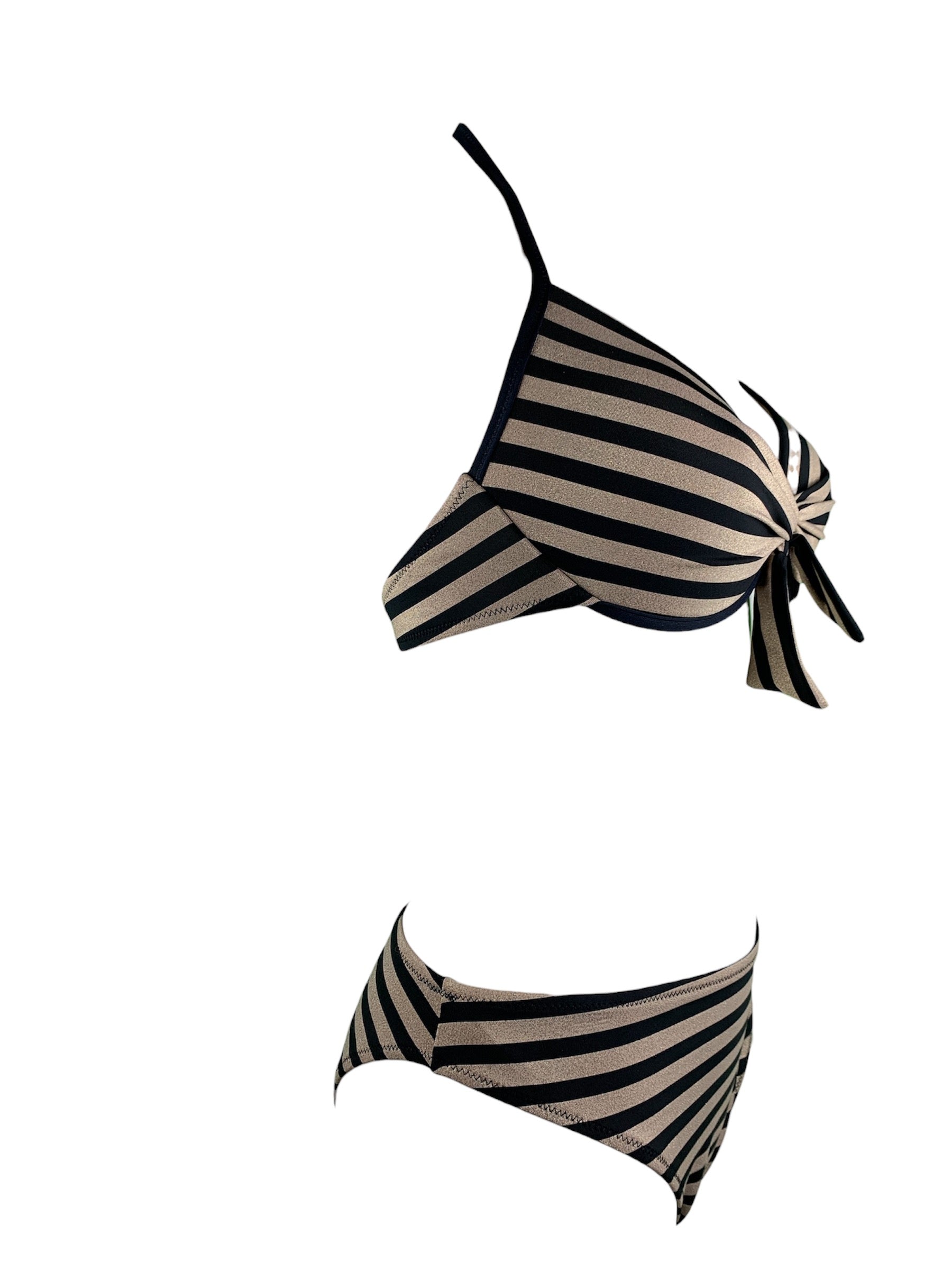 Bikini Push Up Righe Oro/Nero Contatti Beachwear