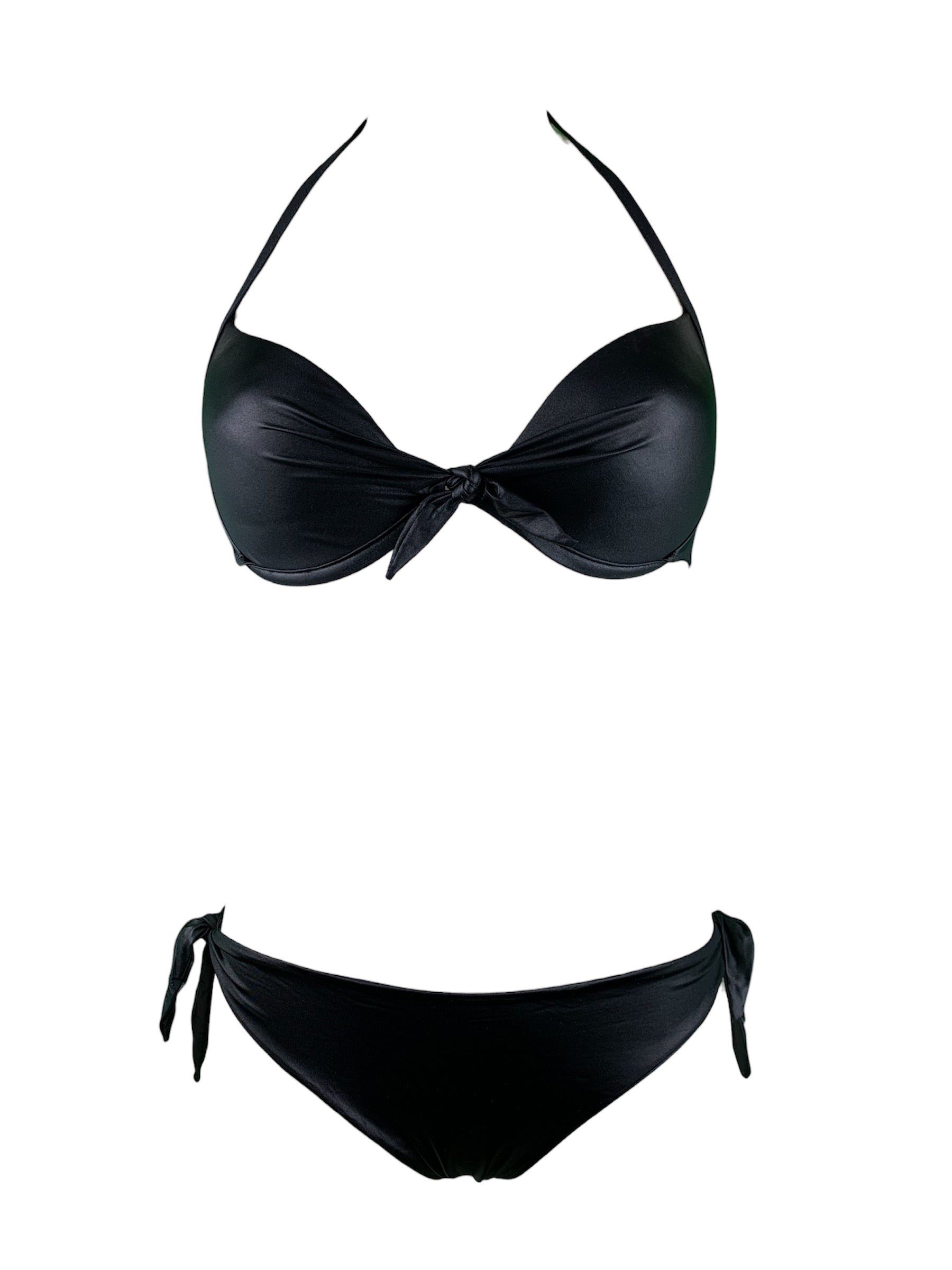 Bikini Push Up Spalmato Nero Contatti Beachwear