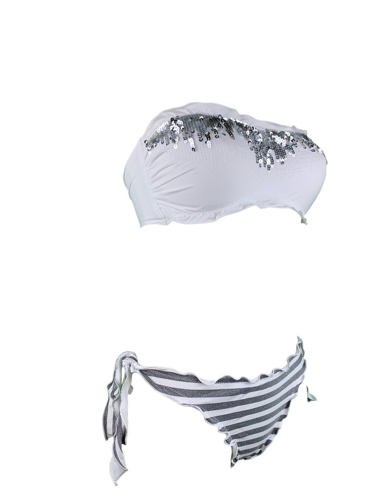 Sunny Beach Bikini Fascia Ricamo Paillettes Argento