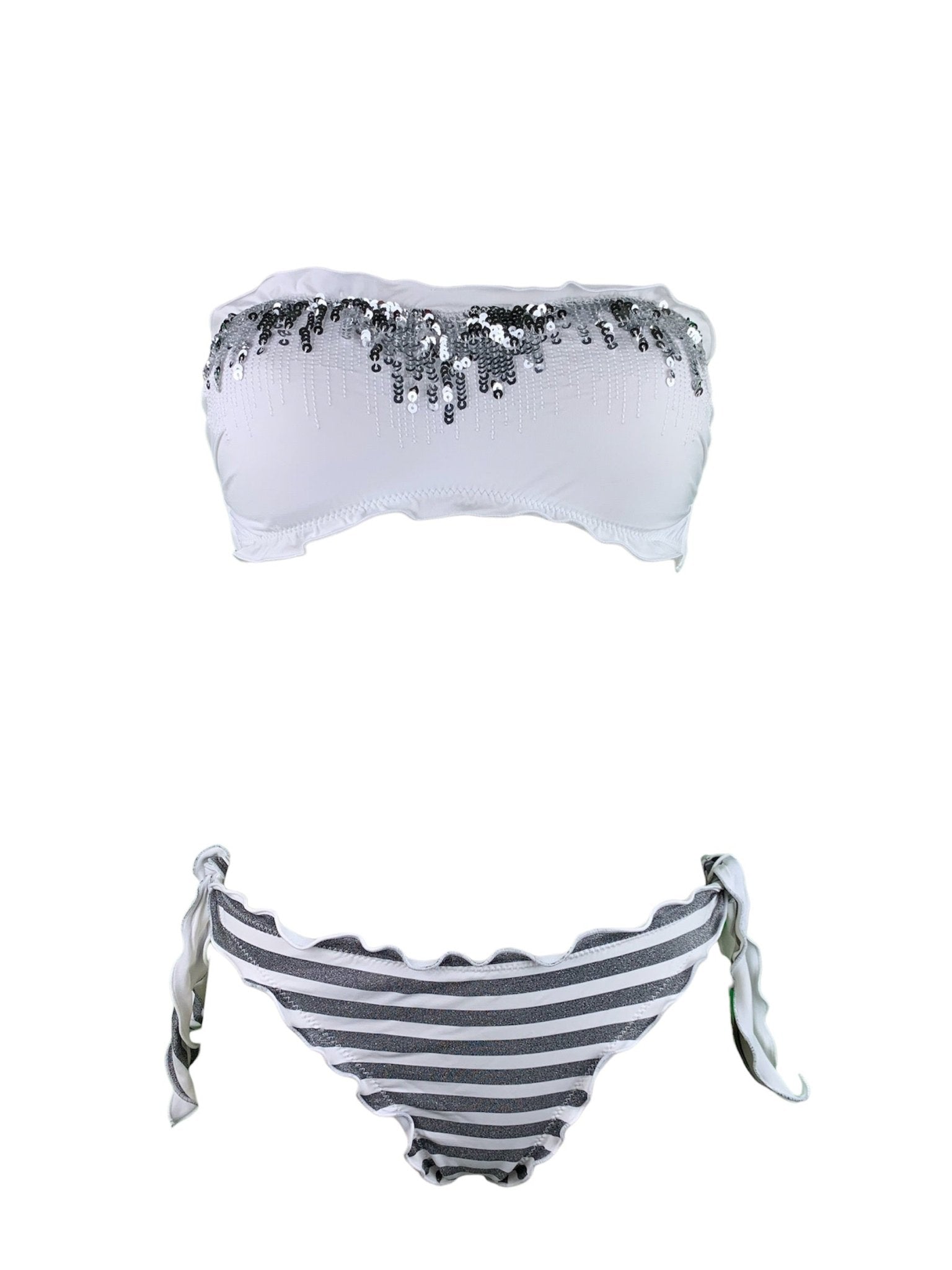 Sunny Beach Bikini Fascia Ricamo Paillettes Argento