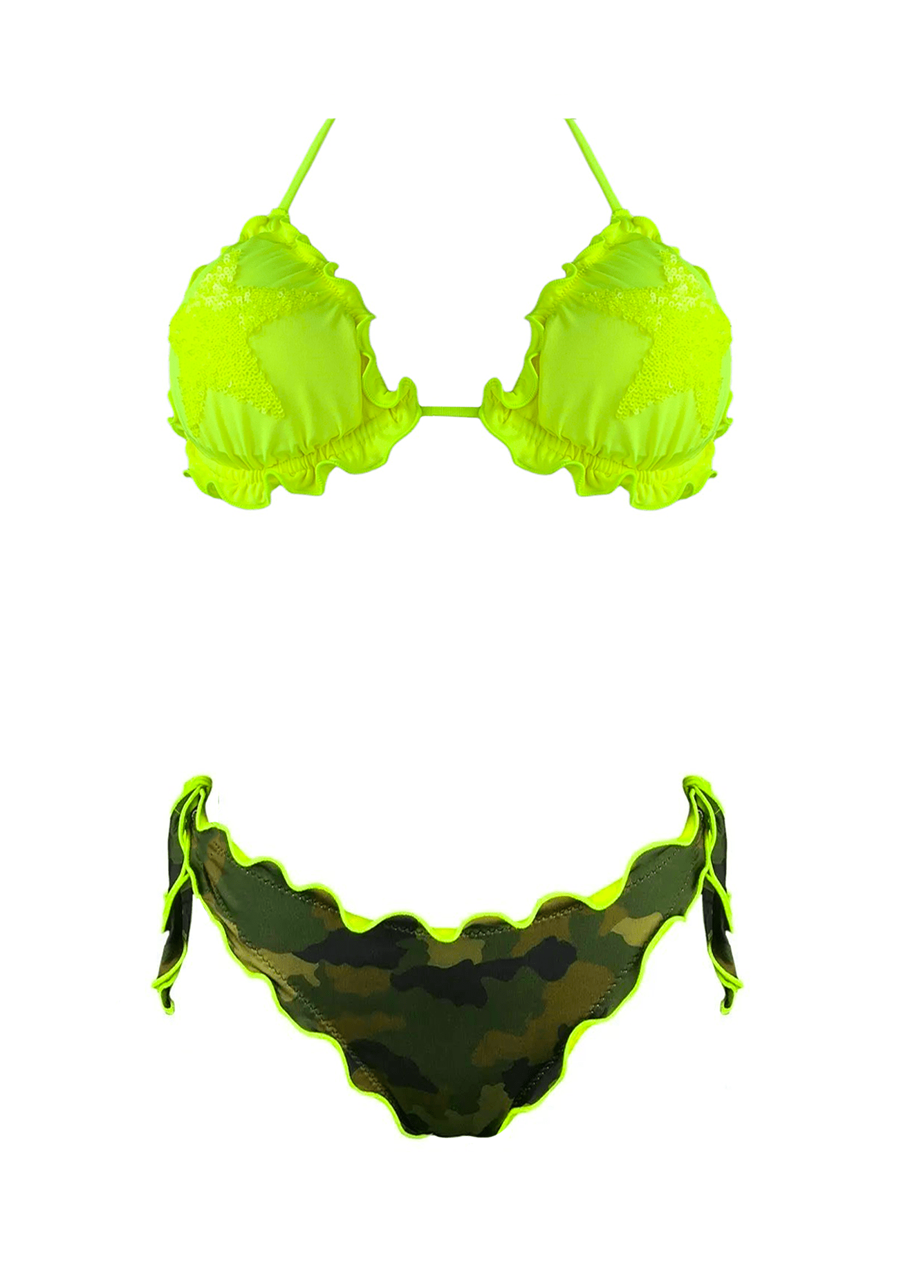 Sunny Beach Bikini Triangolo Paillettes Stelle Fluo - Scegli il Colore